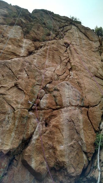 The purple rope shows the line of the route.