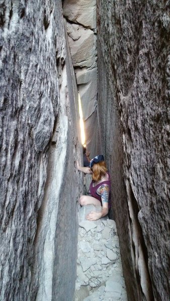 If your not a big person you can squeeze into the crack right beside warpath to get on top to set your ropes. If not you have to walk down some ways to be able to climb up.