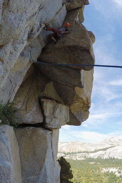 Luke Lydiard cruising through the pitch 1 crux