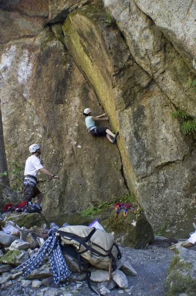 Jen on the route and Dylan on the belay.