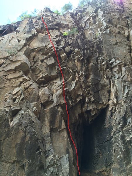 The route follows the red line.