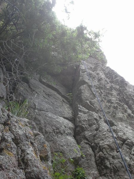 This is the start of the climb, it is right of "End of My Rope". No real protection till you get to the roof but it is easy.