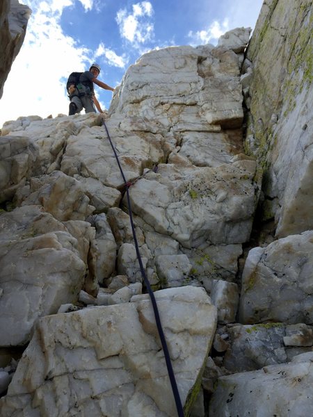 Will in the Crystal Corridor on the North Arete of Crystal Crag.