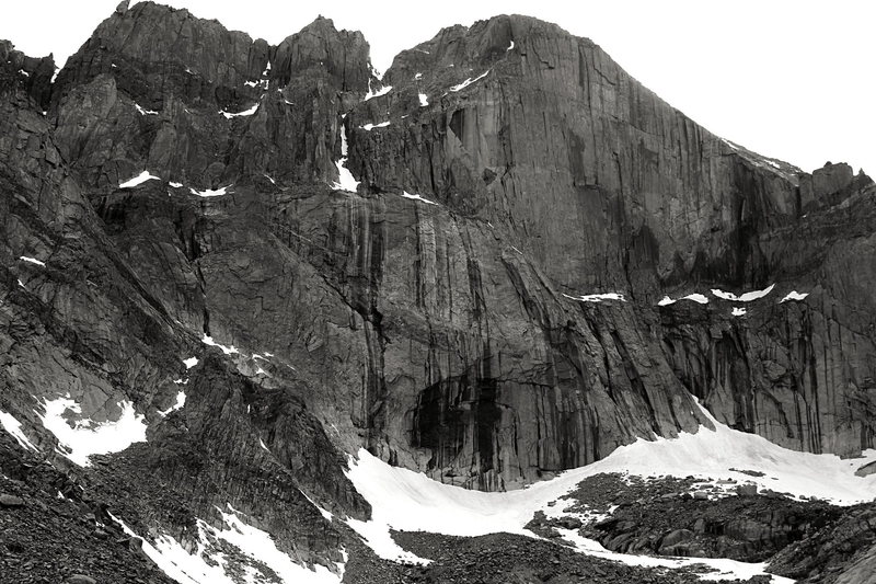 A view of the Diamond and the East Face of Long's from Chasm Lake, July 1 2015.