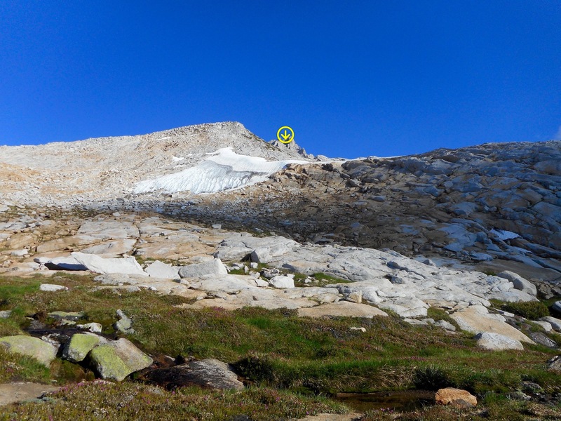 The route. From Tower Pass, zig and zag your way to the NW chute.