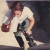 Danny taking a break on the Headstone Bolt Ladder in 1979. The ladder was fun climbing using  a cliff hanger move at the top. The ladder was chopped in the early 80's. Once a great practice route  for aid climbing .<br>
