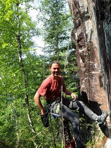 Hanging cleaning at the second bolt and left foot on opening jug