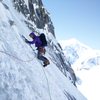 J.D. Merritt traverses on some terrain between the gully and upper headwall of the French Route<br>
<br>
https://climbingandjunk.wordpress.com/2015/07/10/mt-hunter-french-route/