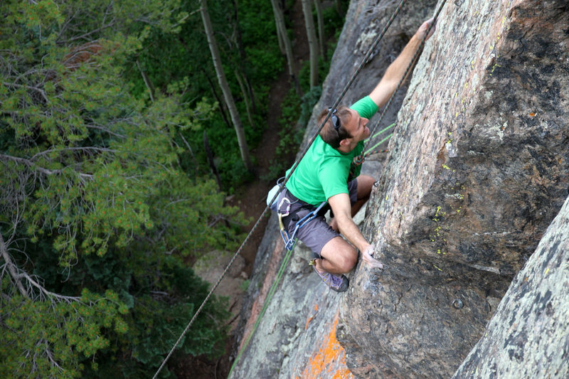 J. Weingast on the 5.12a crux arete.