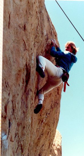Gargoyle pulling over the crux on Dart Lady. Three more moves and he had it in the bag.