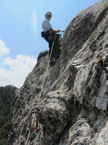 Use a double length sling on the last bolt while leading Shark Bait or Shark's Breath. It sure avoids a lot of friction on your rope while belaying up your partner(s). Just make sure the rope clipped biner hangs below the rock bulge.