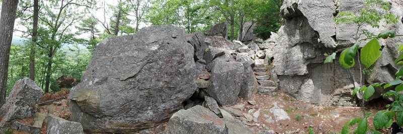 The central area of The Spot. Burried Treasure boulder on left, Millard boulder on right.