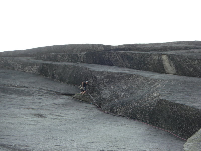 Arch Enemy...relaxing the calves 130 ft in-- and the crux yet to come!