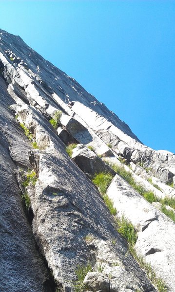 Climber near the top of P1