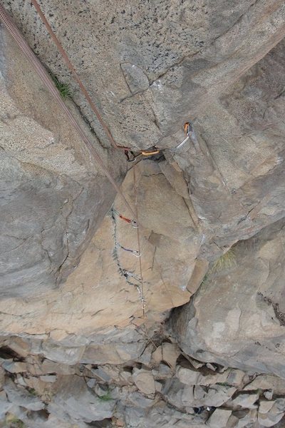 looking down from the anchors.
