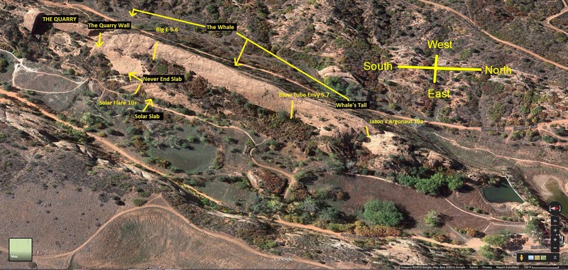 The Whale, Whale's Tail, Solar Slab, and Quarry Wall via Google Earth.