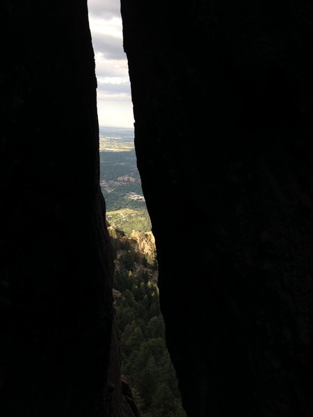 Looking out the top of the cool chimney.