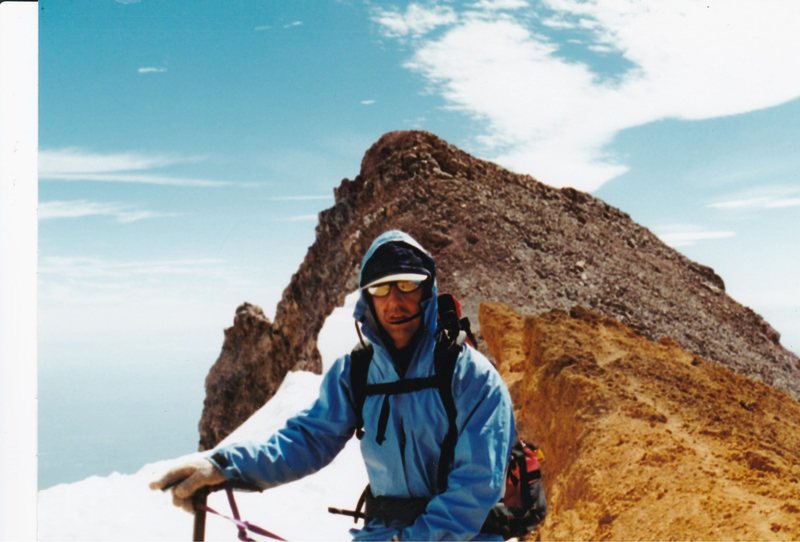 Randy Chalnick just above the red banks band with thumb rock in backround on Mnt. Shasta Ca. Sept. 1997