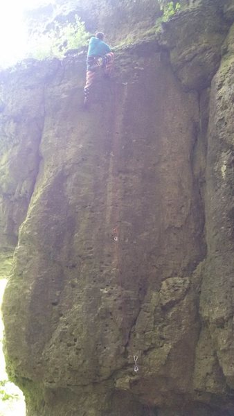 Topping out Geizmichl with all 4 quickdraws visible.