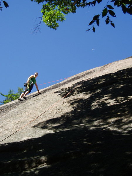 Sunny climbing, shaded belaying...A.Byers, "Washboard" and the moon
