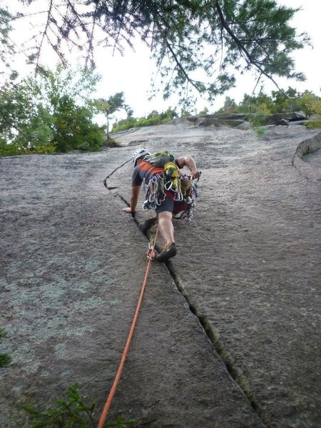Sweet 5.6ish crack below the second belay.<br>