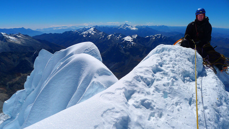Summit belay from atop the French Direct.