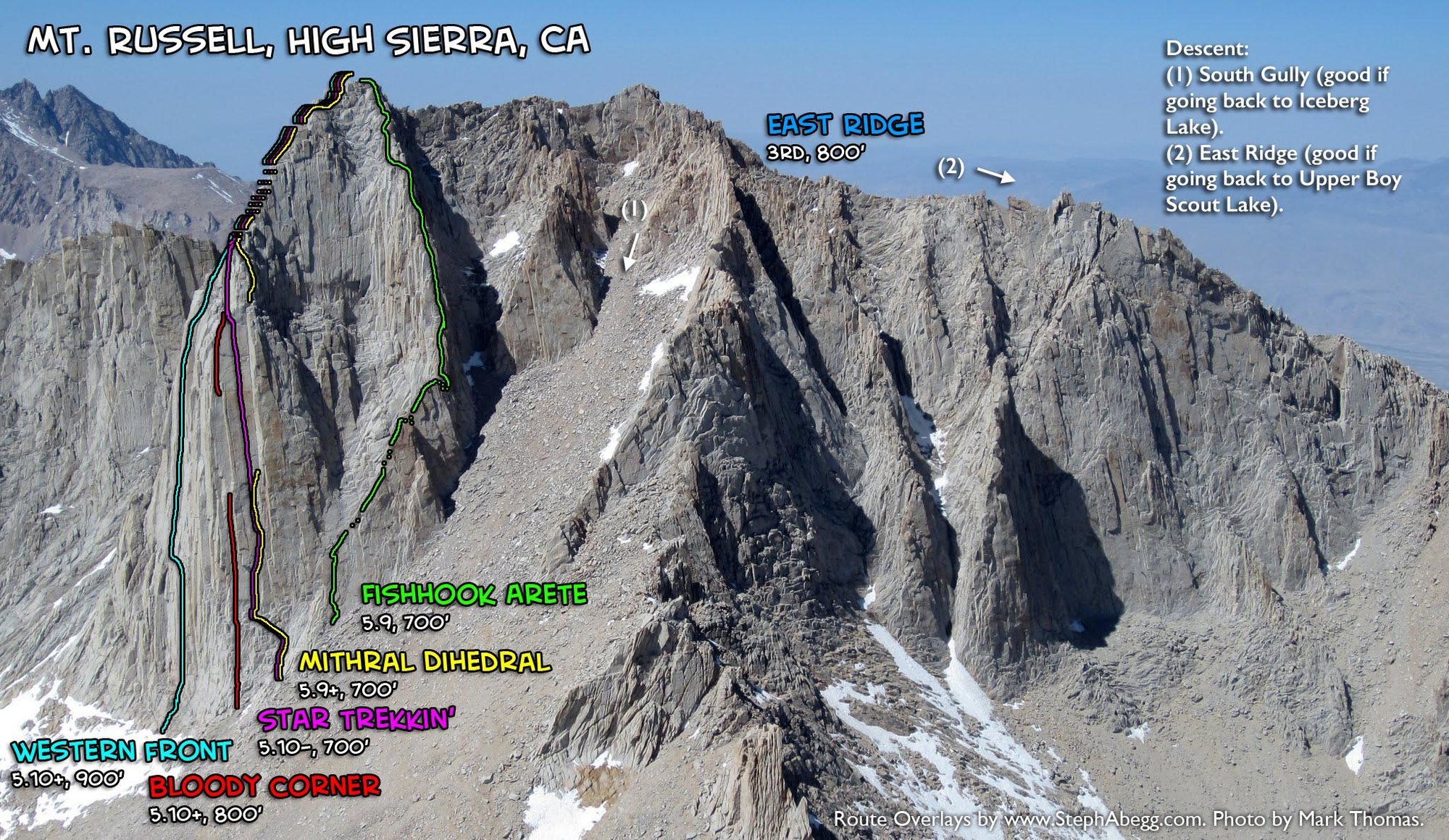 Routes Of Mt. Russell. As Seen From Mt. Whitney.