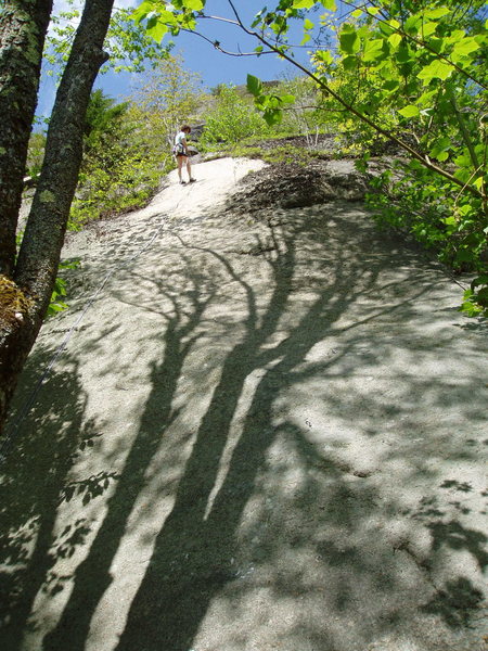 Looking Up at Perez HiWay, climber rapping down
