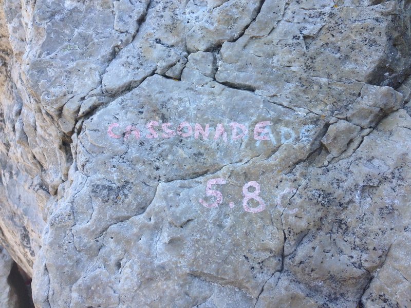 Name at the base of the route. A little faded, but the route is hard to miss.