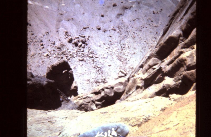 On the Horn, looking down the West Face... Notice my "Spider' climbing shoe, from REI.