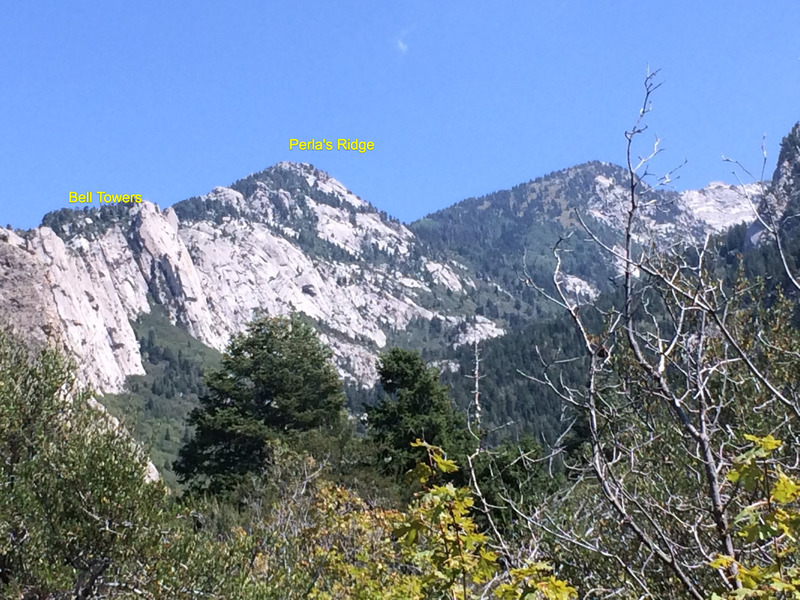 Perla's Ridge is well upcanyon of all of the Bell Towers, including Waterfall Dome. Photo taken from mouth of Bell's Canyon