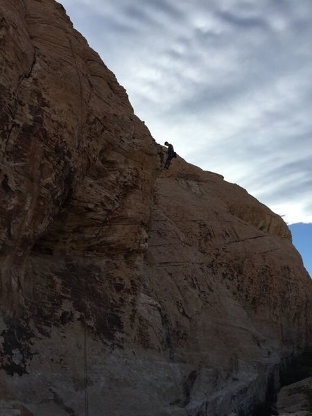 At the top of Mic's Master (Wake up wall in Sandstone Quarry)