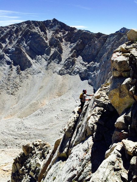 Chris Orozco on the summit headwall of Mt Carl Heller. Admittedly, this is not the 3rd class way..