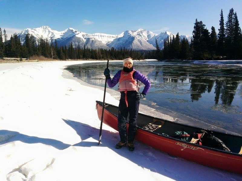 In Canada, we canoe to ice climbs.<br>
En route to Professor's Falls outside Banff, Alberta