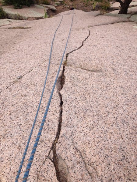 Looking down after 1st three bolts. Pro can be placed in the crack.