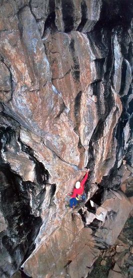 Hermann Gollner on Zebra (5.12a), Upper Grotto Wall
<br>
<br>
Photo by Micheal Kennedy