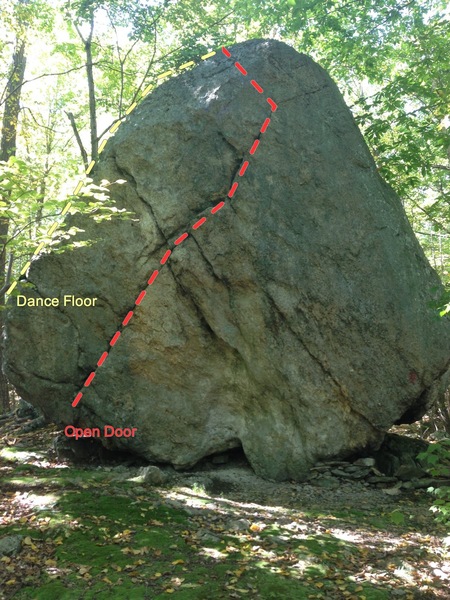 For scale, i'd say the boulder is about 20 feet tall. Has one really fun easy side, and some other more challenging lines on the side pictured. The side in facing the camera is angled back maybe 10 degrees.
