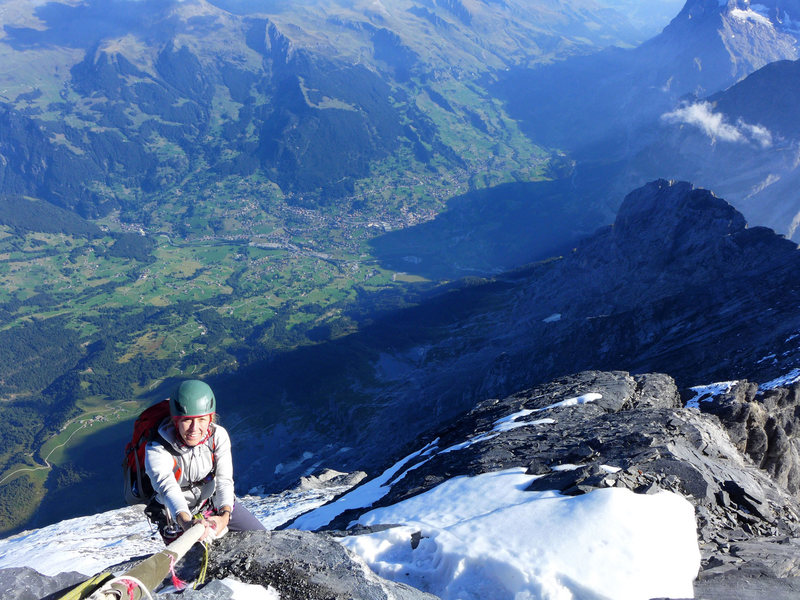 Mittellegi Ridge. Going up fixed ropes above Grindelwald.