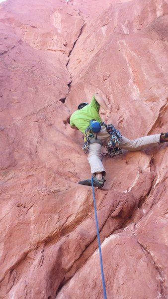 Clayton MacBride climbing Snuggles.<br>
<br>
Photo: Blake Edwards, 2014.