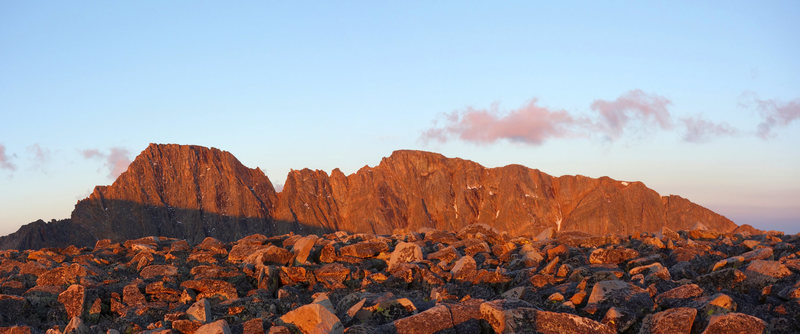 Morning light on Granite Peak (left), from the the Tempest saddle...