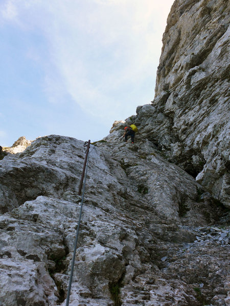 Nearing the end of via Ferrata inside the couloir.