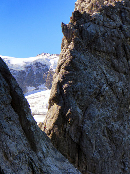 Climber at the end of the first 5.9 pitch.