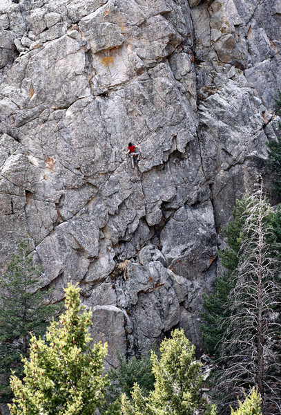 Unknown climber on what I believe is Fire and Rain. Taken from Bihedral Area.