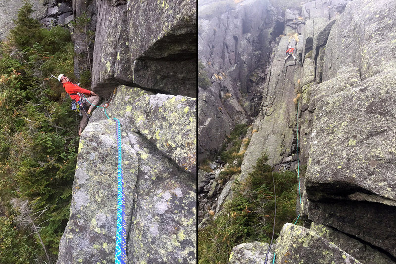 Kevin on the FA. Traverse and face climb of pitch 3.