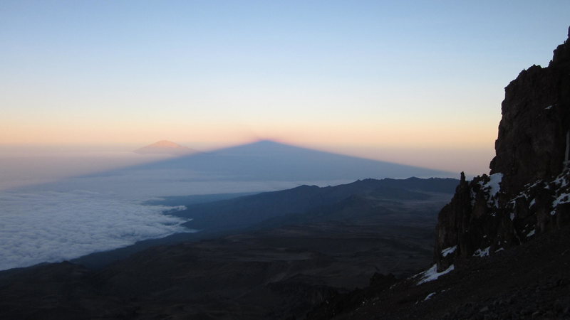 Kilimanjaro shadow and Mt Meru from the Western Breach. Just before the accident.