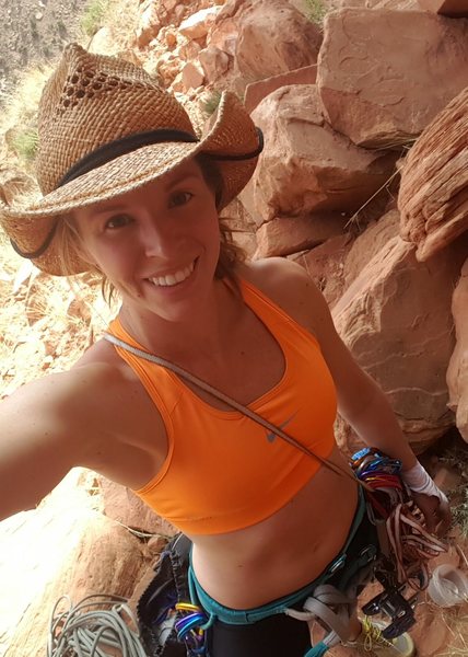 Capturing my excitement after leading my first trad climb. Charlie's Pillar on Optimator
