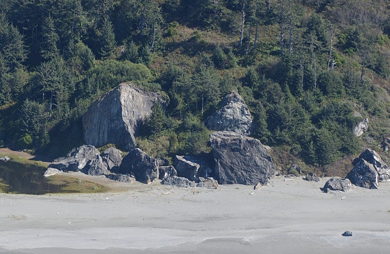 Aerial photo of Carruther's Cove from the California Coastal Records Project. Copyright © 2005 Kenneth & Gabrielle Adelman<br>
<br>
http://www.californiacoastline.org/cgi-bin/image.cgi?image=200501522&mode=sequential&flags=0&year=2005<br>
<br>
The people on the sand in front of the 90' Slab give some scale.