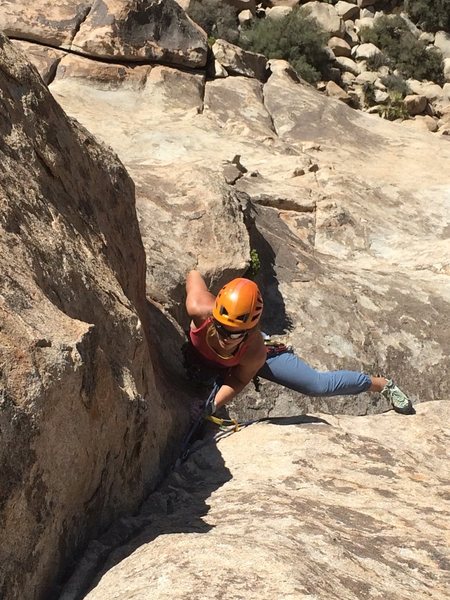 Emma on the 3rd pitch, her first multi-pitch trad lead!