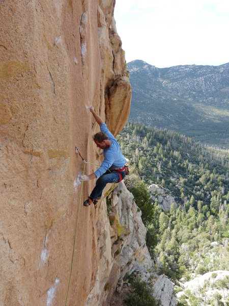 Vince on the red wall section of Red Tide, just past the hardest crux