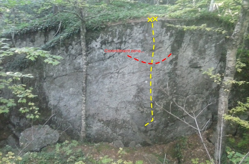 Here is a picture of the line, with the crux and anchors labeled.